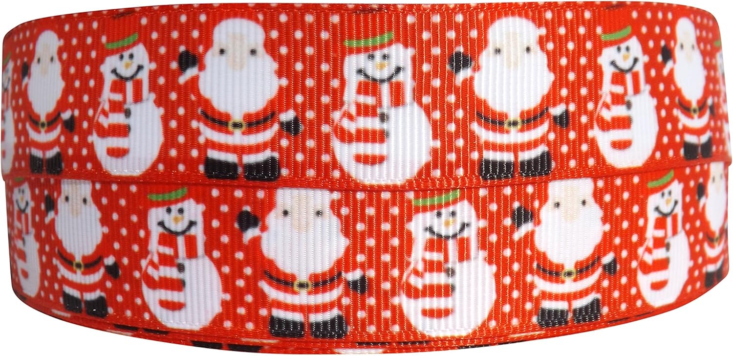 RED Santa &amp; Snowman Christmas 2m x 22mm Ribbon for