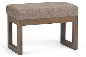 SIMPLIHOME Milltown 27 Inch Wide Contemporary Rectangle Footstool Ottoman Bench in Fawn Brown Linen Look Fabric, For the Living Room and Bedroom