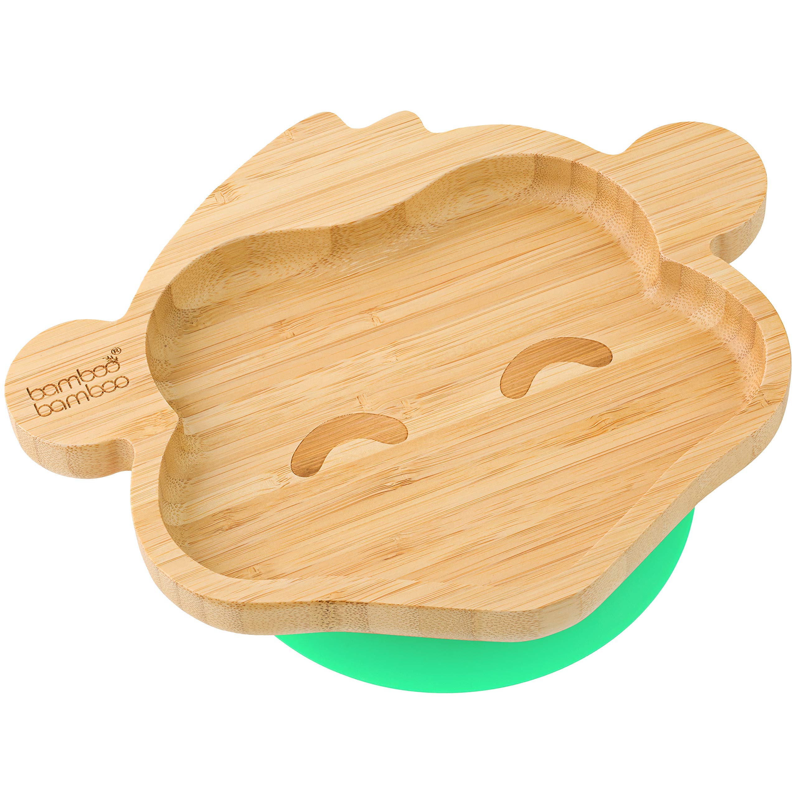 bamboo bamboo Baby and Toddler Plate for Feeding and Weaning, Bamboo Monkey Plate with Secure Suction for Babies from 6 Months (Monkey, Green)