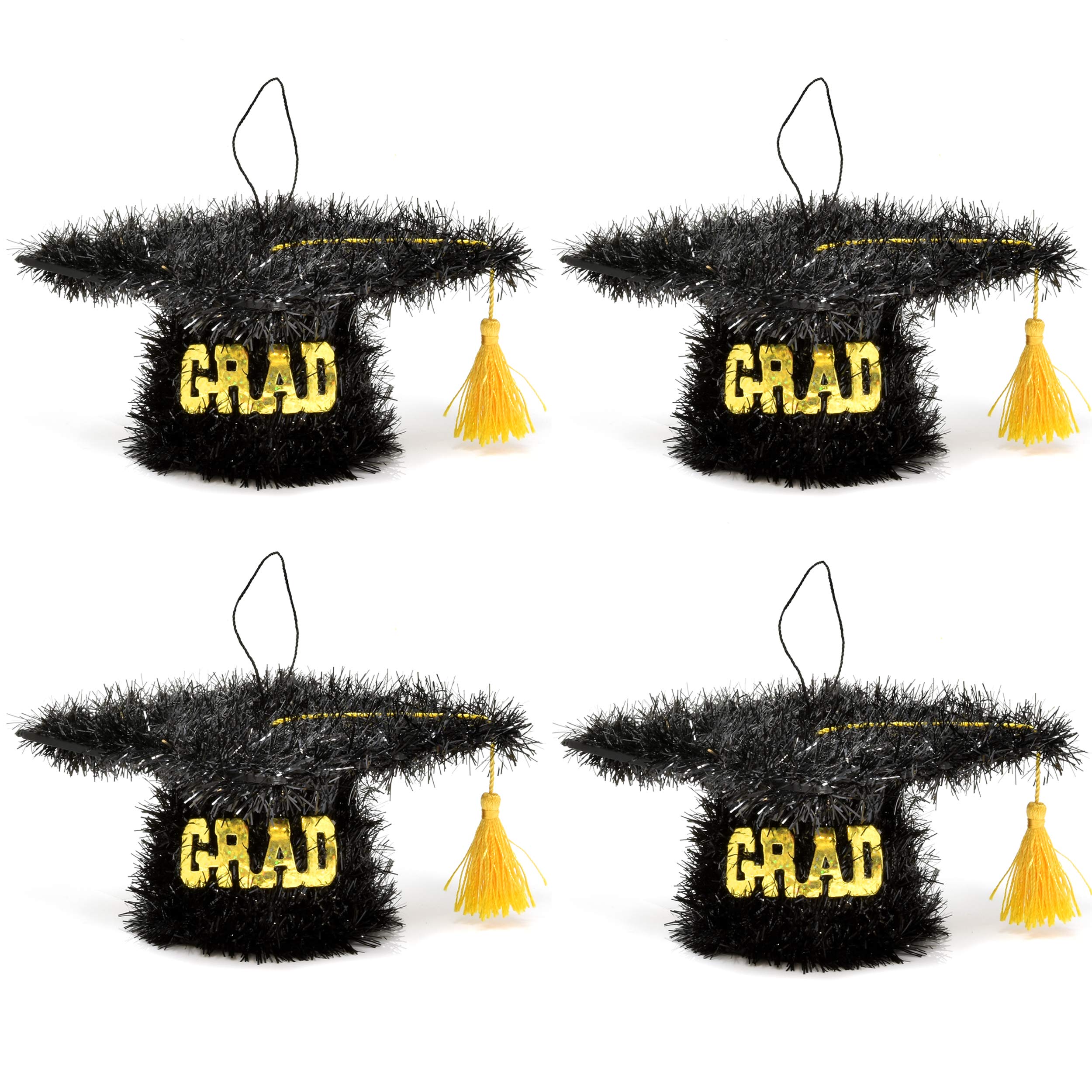 Buy Graduation Tinsel Cap Table Toppers Party Supplies Decoration Set of 4 Hanging Gold & Black