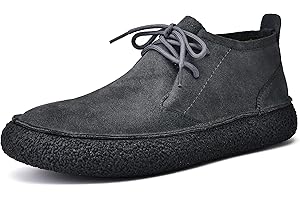 JIONS Mens Ankle Desert Chukka Boots Lace Up Suede Leather Shoes Round Toe Platform Deck Boots