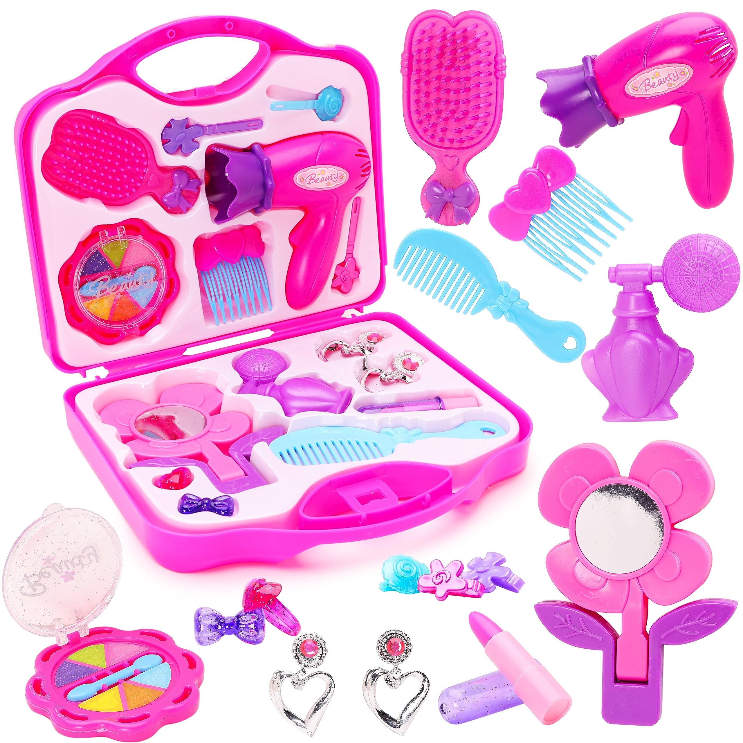 Toyland® Girls Toy Vanity Beauty Cosmetic Bag Carry Case with Hair Dryer and Make Up Pink