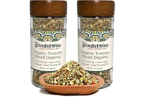 The Grindstone, Organic Tuscany bread dipping mix, perfect seasoning spice with extra virgin olive oil, bread, pasta topper, 2 oz. glass bottle with sifter, Pack of 2