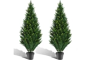 POZOY 2 Pack 6ft Artificial Cedar Topiary Trees, Outdoor Faux Plants Pine Shrubs