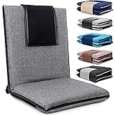 FASTMOMENT Floor Chair with Back Support Foldable Meditation Seat, Grey | 14 Adjustable Positions, 330lbs Weight Capacity, Washable Linen Cover, Sturdy KOYO Bearings, Portable Ground Chair for Adults