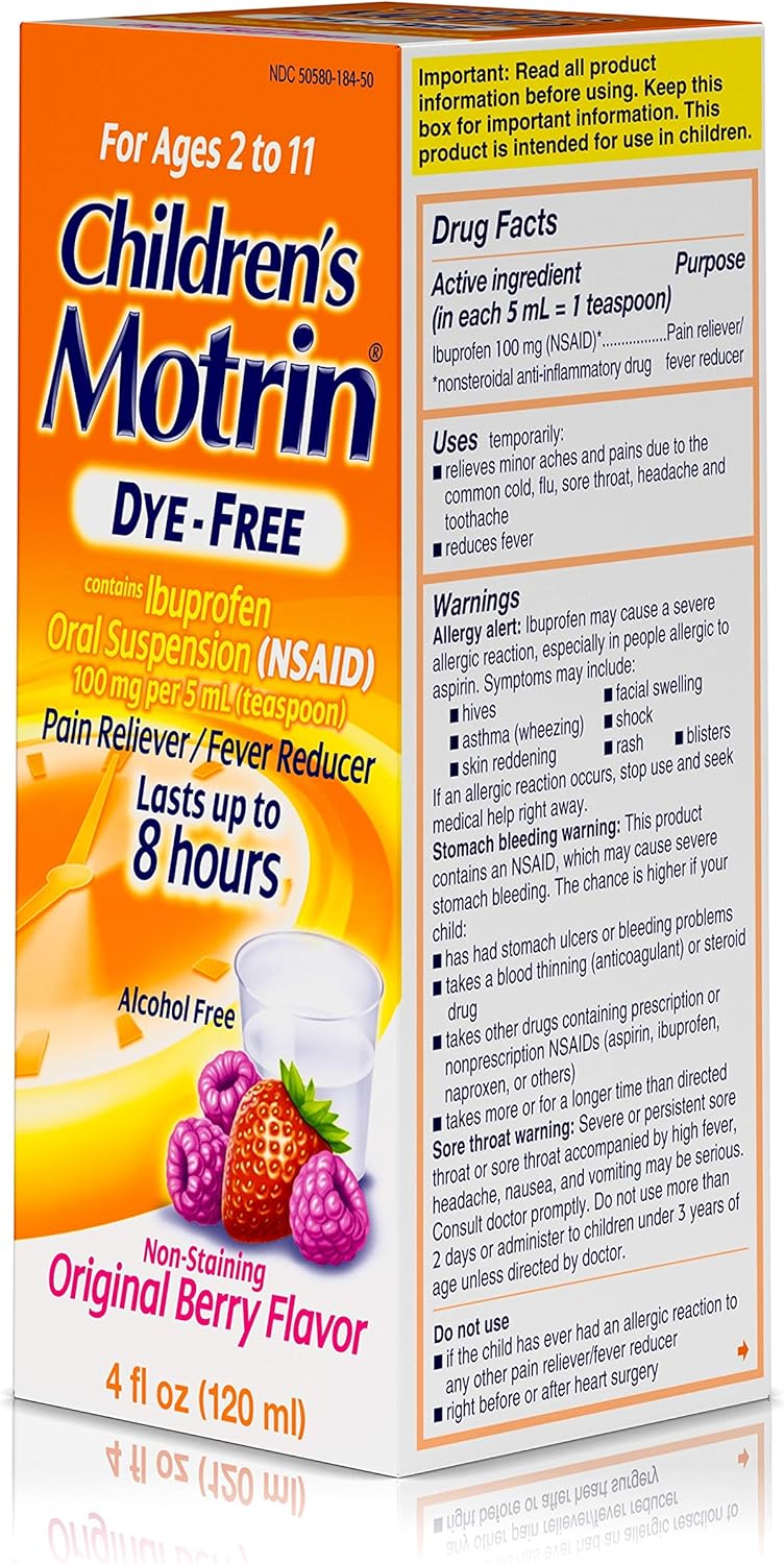 Children's Motrin Oral Suspension Medicine for Kids, 100mg Ibuprofen, Berry Flavored, 4 fl. oz: Health & Personal Care