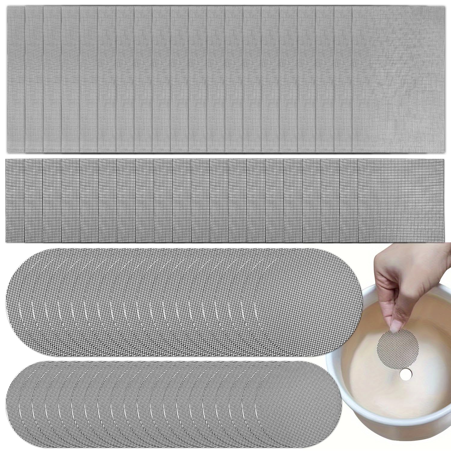 Lechengjia 80 Pcs Flower Pot Hole Mesh Pad, 4 Sizes Garden's Drainage Mesh, Mesh Preventing Soil Leakage, Potted mesh mat Prevent Soil Loss Anti (Round,Square)