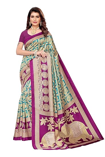 Women's Mysore Silk Printed Saree with Blouse Piece(Circus Elephant_Free Size)