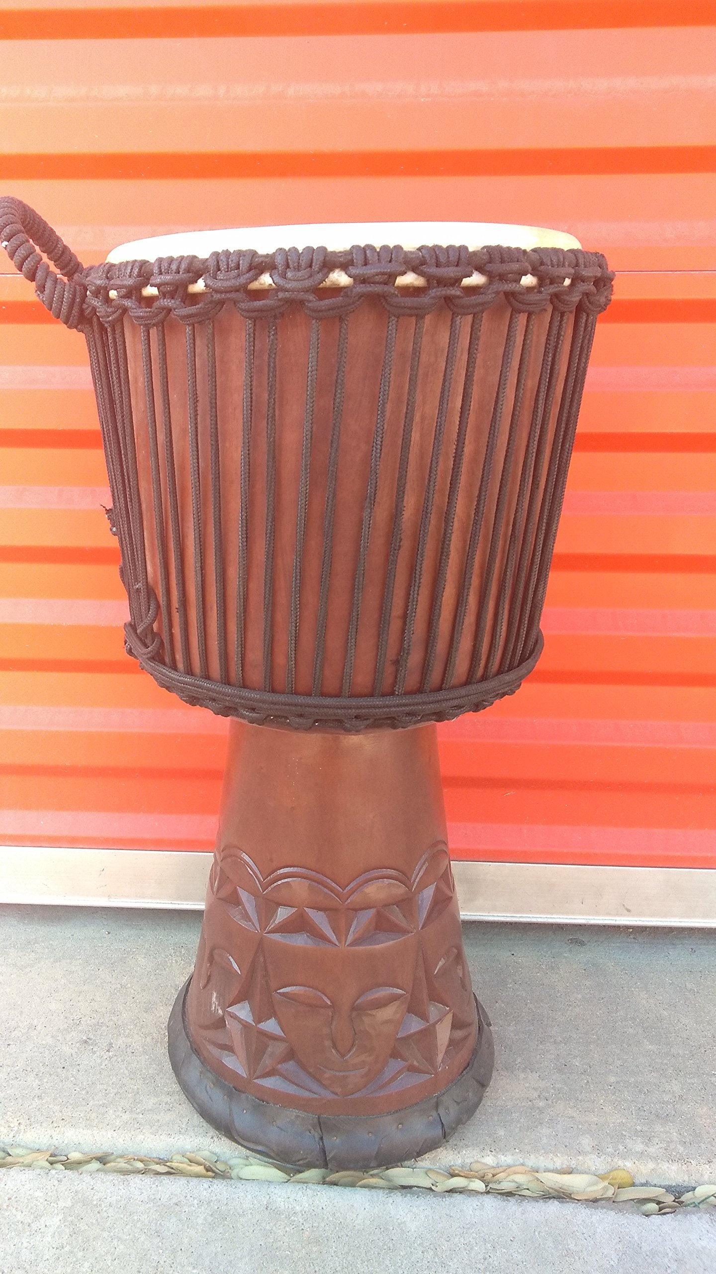 SALE, Large 24" Djembe Deep Carved Hand Drum Bongo Tribal Mask, FREE