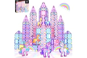 GobiDex 100PCS Magnetic Tiles Unicorn Toys Building Set with 6 Unicorns