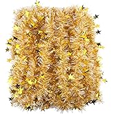 CCINEE 33FT Christmas Tinsel Garland,Metallic Twist Garland in Gold and White for Christmas Tree Party Dcoration Supply