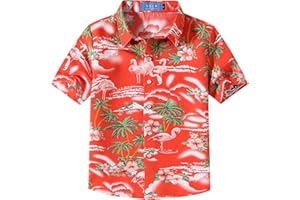 SSLR Big Boys Hawaiian Shirt, Kids Hawaiian Shirt, Flamingos Shirt Short Sleeve Luau Shirt for Kids