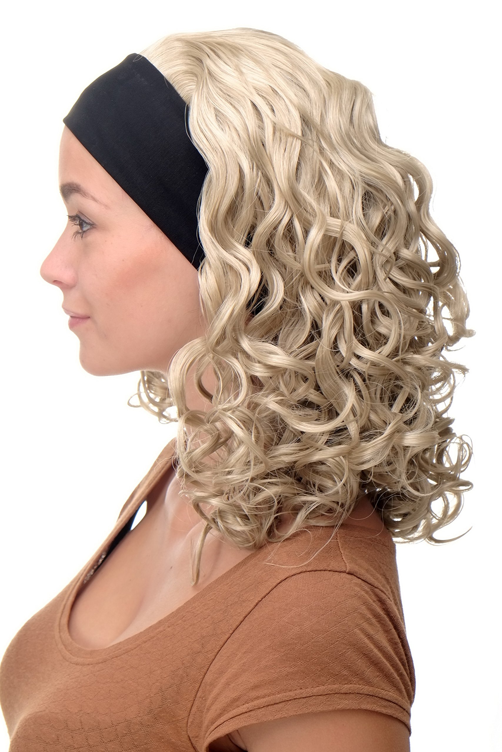 WIG ME UP - BRO-704-22 Lady Quality Wig fixed black head band shoulder length very voluminous curled golden blond