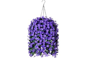 HYEFLORA Artificial Fake Outdoor Hanging Flowers Plants Basket for Outside Porch Decoration, Fake Silk UV Resistant Look Real Purple Orchid Traing Vines for Home Balcony Yard Patio Decor