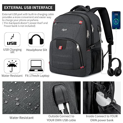 cafele laptop backpack Backpack, 17.3 Inch, Water-Repellent, USB Charging Port, for Business Travel School (Gray, 17.3 inches) : Electronics CAFELE 17.3 Inch Laptop Backpack,Business
