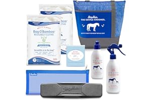StripHair Horse Grooming Kit 8-piece The Gentle Groomer 6-in-1 Shed Groom Massage Brush, Bamboo Cloths, Coat Cleaners, Tote Bag