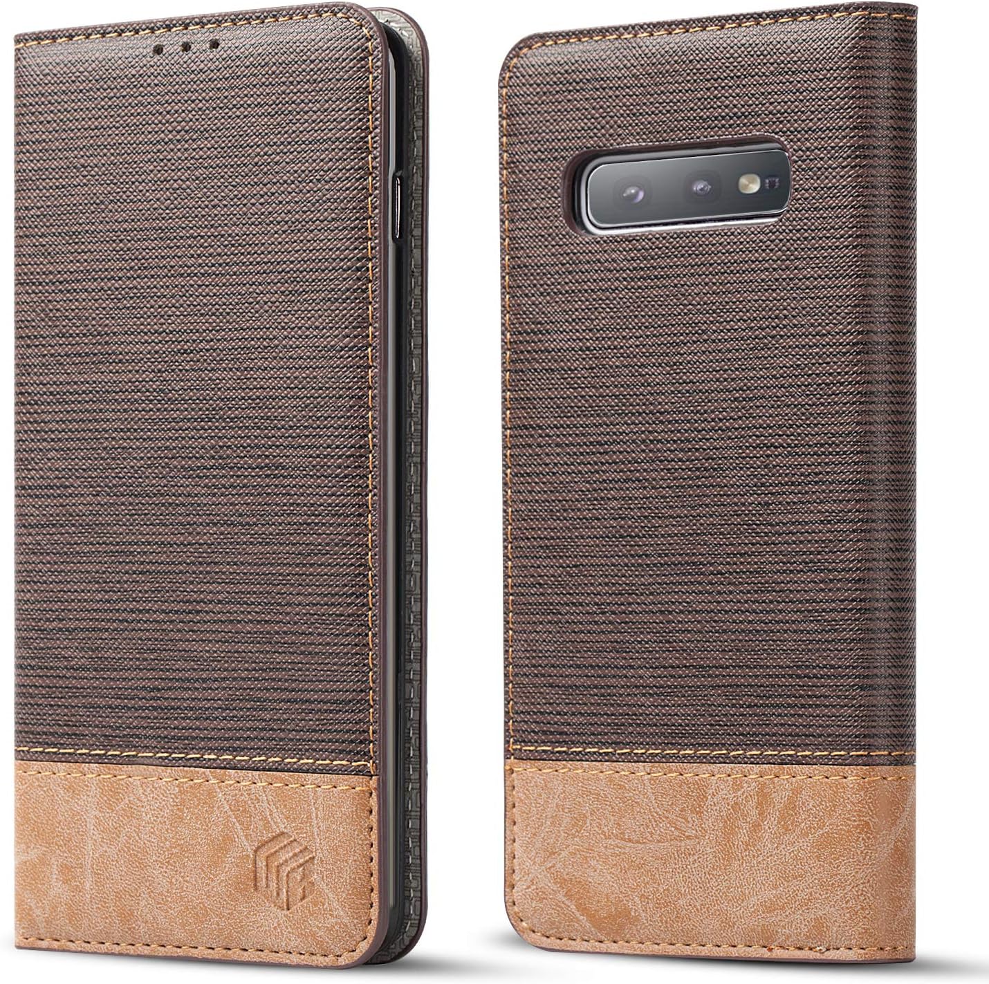 WenBelle Slim Wallet Case for Samsung Galaxy S10e,[Blazers Series] Stand Feature,Double Layer Shock Absorbing Premium Soft PU Color Matching Leather Flip Cases Apply to Galaxy S10e (Brown)