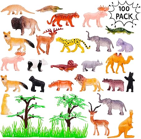 100 Pieces Mini Jungle Foret Jouets Animaux Petites Figurines Animaux Pour Enfants Realiste Non Toxique Jouets Educatifs Pour Noel Fete Anniversaire Pinata Pochettes Surprise Sachets Cadeaux Amazon Fr Cuisine Maison