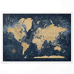 HolyCowCanvas Gold & Navy World Travel Map with