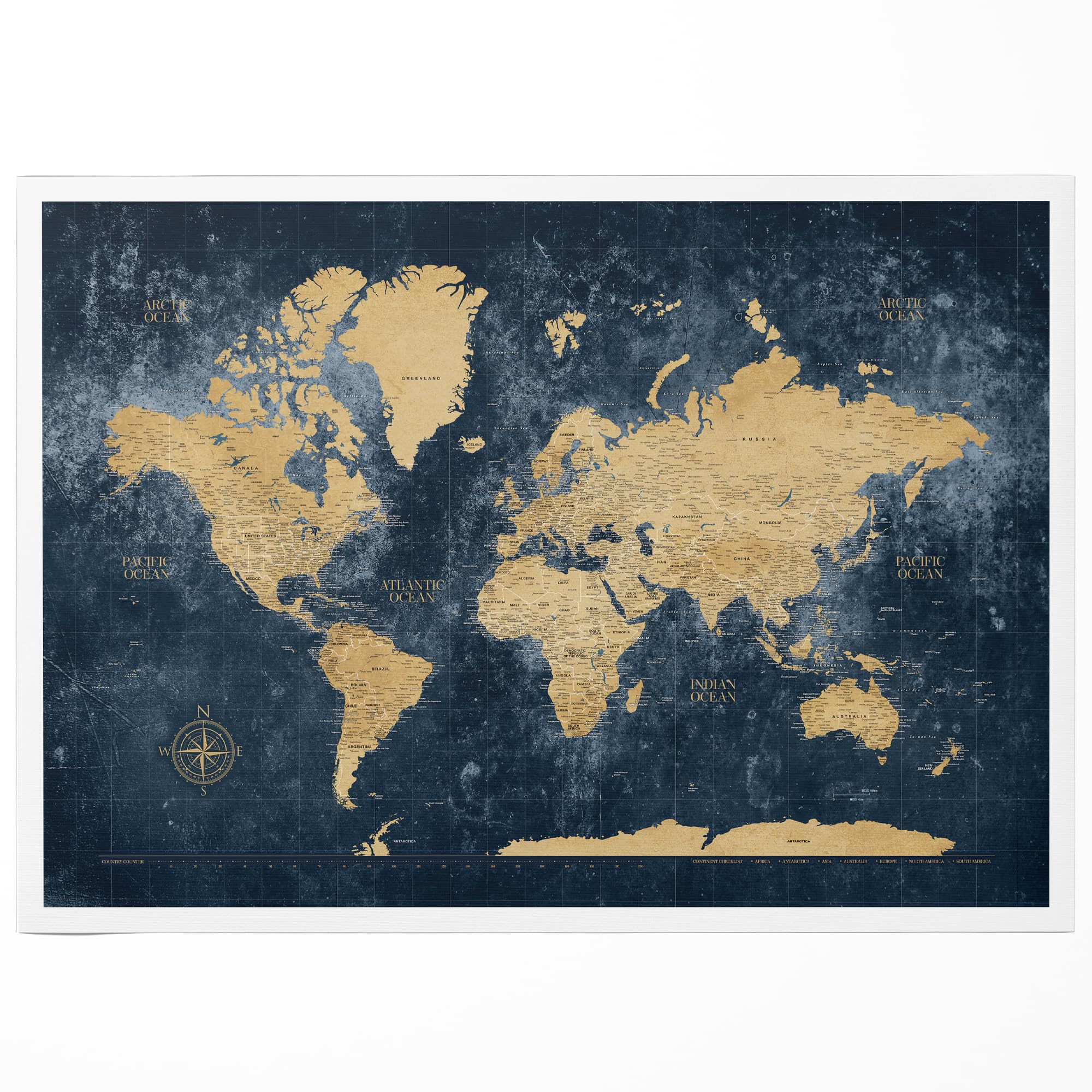 HolyCowCanvas Gold & Navy World Travel Map with