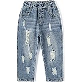 KIDSCOOL SPACE Baby & Little Girls Ruffled Elastic Waist Colorful Button Decor Vertical Pocket Jeans