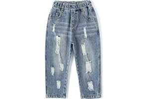 KIDSCOOL SPACE Baby & Little Girls Ruffled Elastic Waist Colorful Button Decor Vertical Pocket Jeans