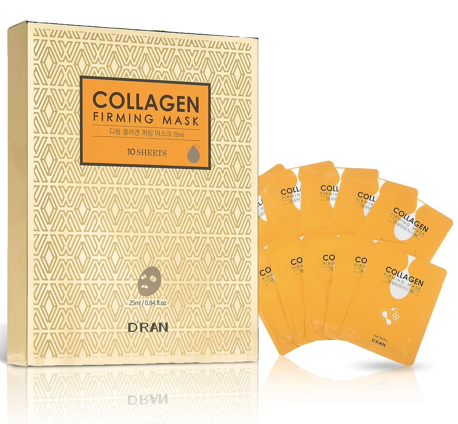 D’ran Collagen Lifting Korean Sheet Masks, 10 MASKS Made in Korea, Hydrates & Nourishes for Firmer, Smoother, More Youthful Skin; K-Beauty Anti Aging Product with 10% Collagen, 19 Amino Acids