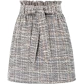 KANCY KOLE Women's Tweed Skirt Casual High Waist A Line Skirt Knee Length Skirt with Pockets Casual Plaid Mini Skirt