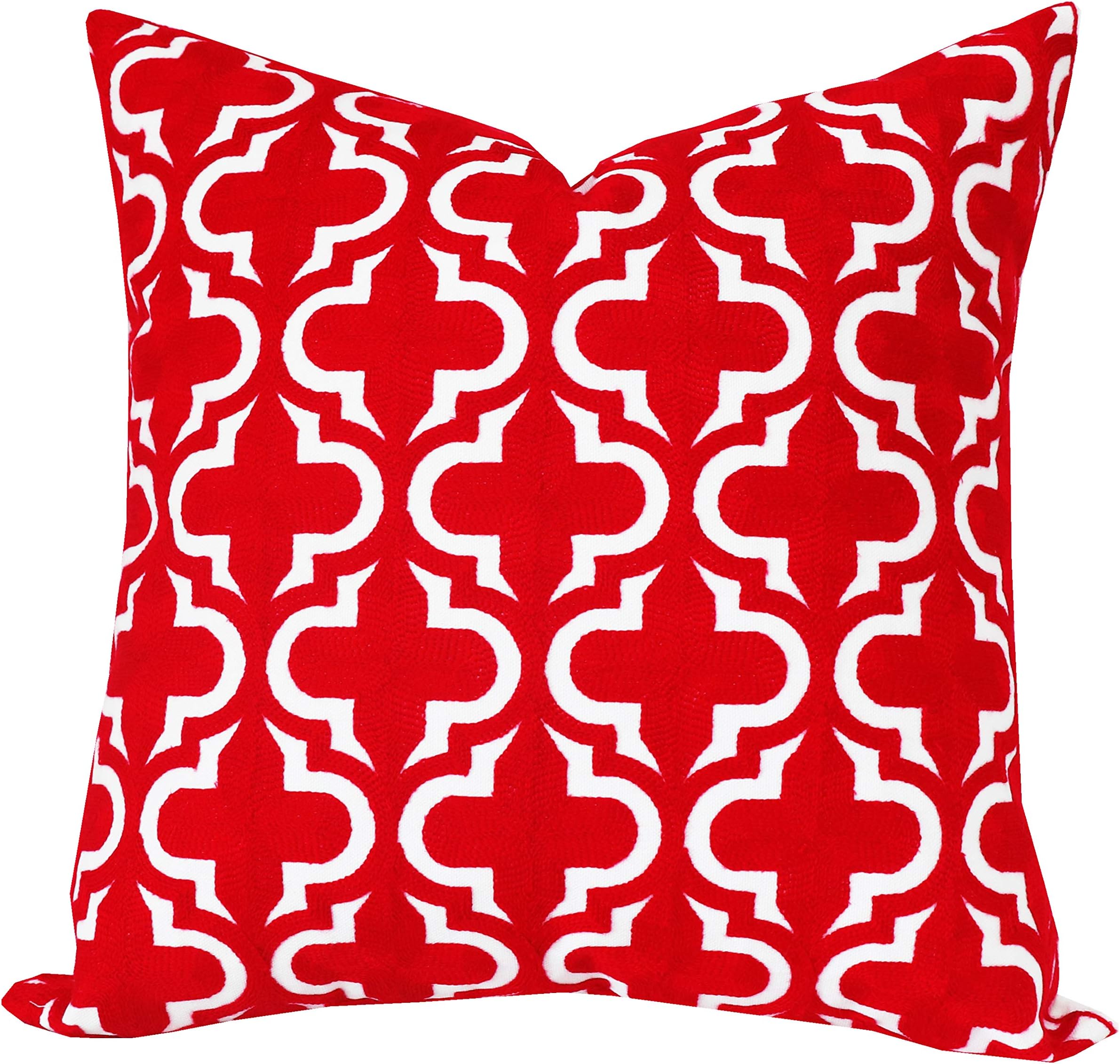SLOW COW 18x18 inches Cotton Embroidery Throw Pillow Cover Geometric Red Cushion Cover Decorative Throw Pillow for Sofa