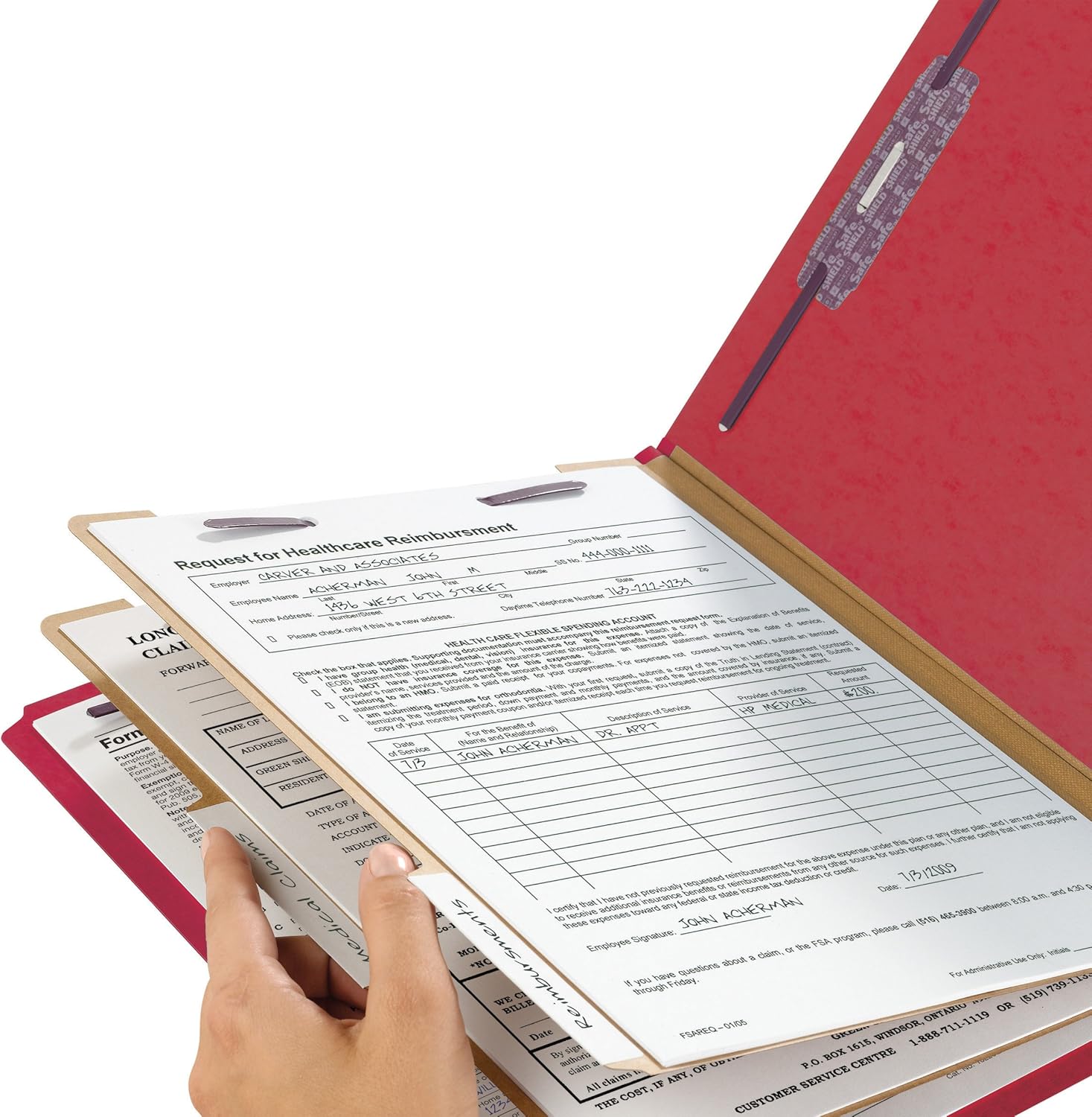 Smead Pressboard Classification File Folder with SafeSHIELD Fasteners, 2 Dividers, 2" Expansion, Legal Size, Bright Red, 10 per Box (19031) : Top Tab Classification Folders : Office Products
