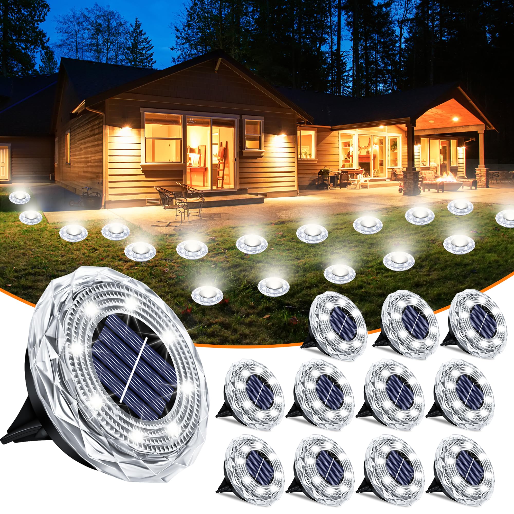 Photo 1 of Solar Ground Lights 12 Pack Waterproof Outdoor Solar Lights for Yard Led Solar Garden Lights Bright Solar Powered Disc Light In-Ground Landscape Lighting for Patio Pathway Walkway Driveway, White