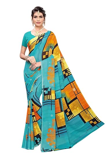 Georgette with Blouse Piece Saree (SDPL-VIRAR_Turquoise_Free Size)