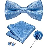 JEMYGINS Paisley Pre-tied Bow Tie and Pocket Square Cufflinks Lapel Pin Sets for Men 4PCS
