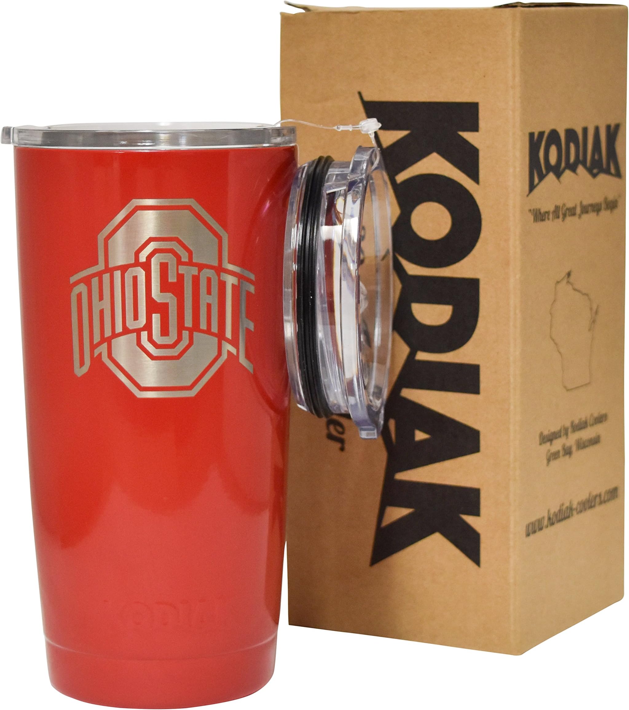 Kodiak Coolers Ohio State Buckeyes 20 oz (Red) NCAA Engraved Vacuum Insulated Tumbler Two Lids - Stainless Steel Double Wall - Thermal Coffee Travel Cup Rambler Mug Yeti - Ice Over 24 Hours