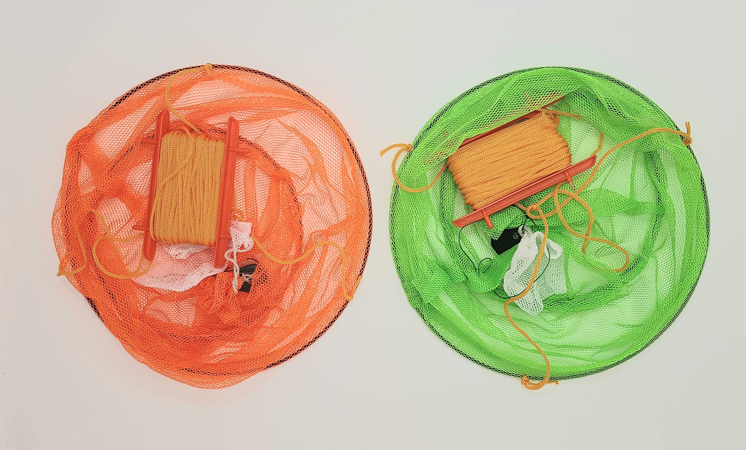 GLOW Crab Drop Nets Set of 2 with Net Bait Bag Holder 29cm Netting Trap with 15m of Rope & Hand Line for Safe Family Kids Fun Summer Beach Crabbing Boating Catching Fish Prawn Crayfish Lobster