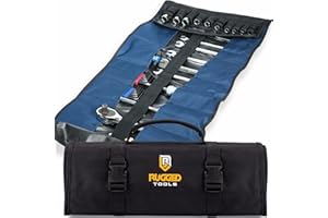 Rugged Tools 32 Pocket Tool Roll Organizer - Wrench Organizer & Tool Pouch - Wrench Roll Includes Pouches for 10 Sockets - Ro