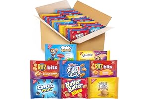 NABISCO OREO Mini, CHIPS AHOY! Mini, Nutter Butter Bites, RITZ Bits Cheese, RITZ Bits Peanut Butter, Teddy Grahams Cinnamon, Wheat Thins, Fig Newtons, Cookies & Crackers Variety Pack Snack Box, 48 Snack Packs (assortment may vary)