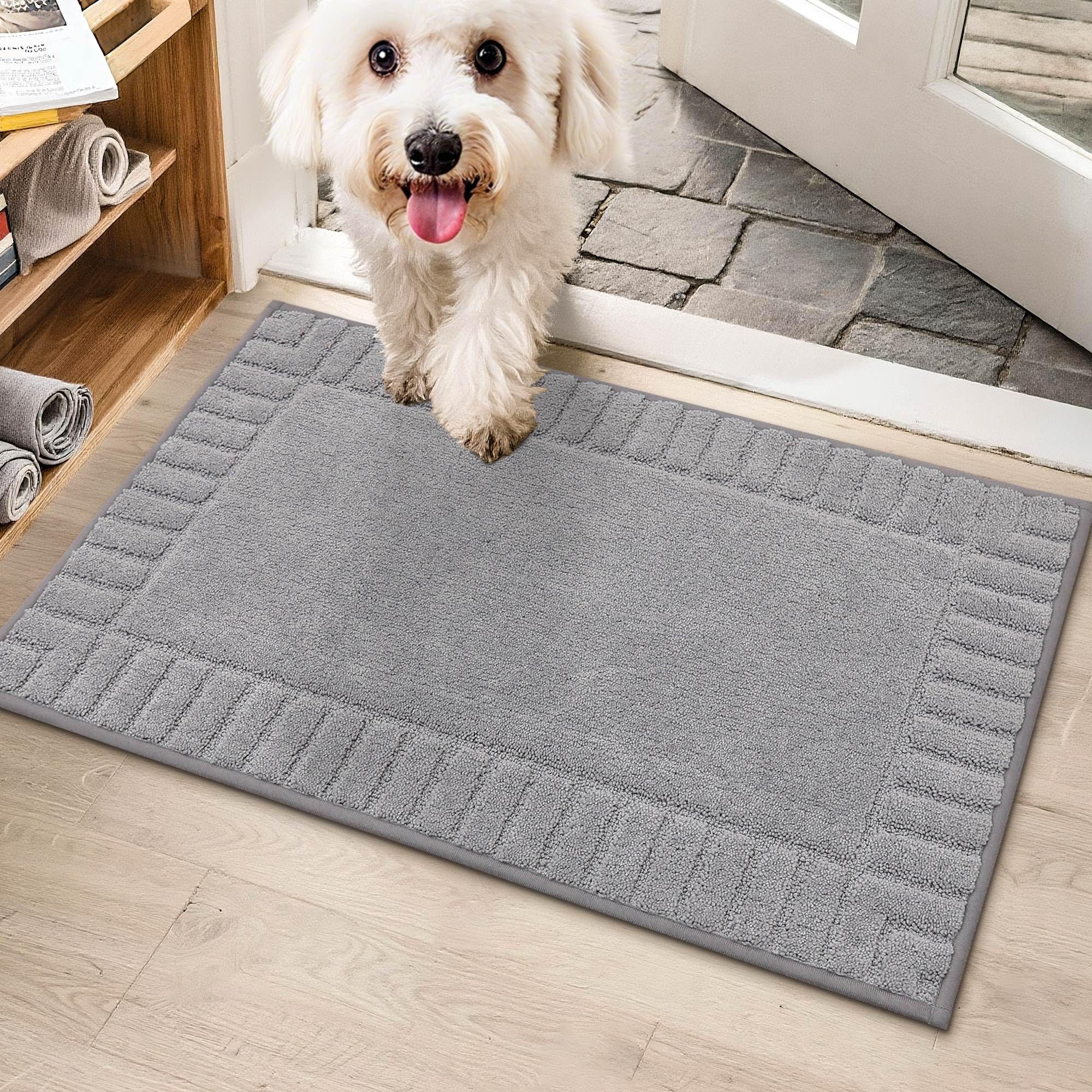 BEQHAUSE Door Mat for Indoor & Outdoor,Dirt Trapper Barrier Mat Super Absorbent Machine Washable Front Doormats Rug with Non-Slip TPR Backing (Light Grey, 50x80cm)