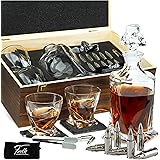 Whiskey Decanter and Stones Gift Set for Men - Whiskey Decanter, 2 Twisted Whiskey Glasses, 10 Stainless Steel Whisky Bullets
