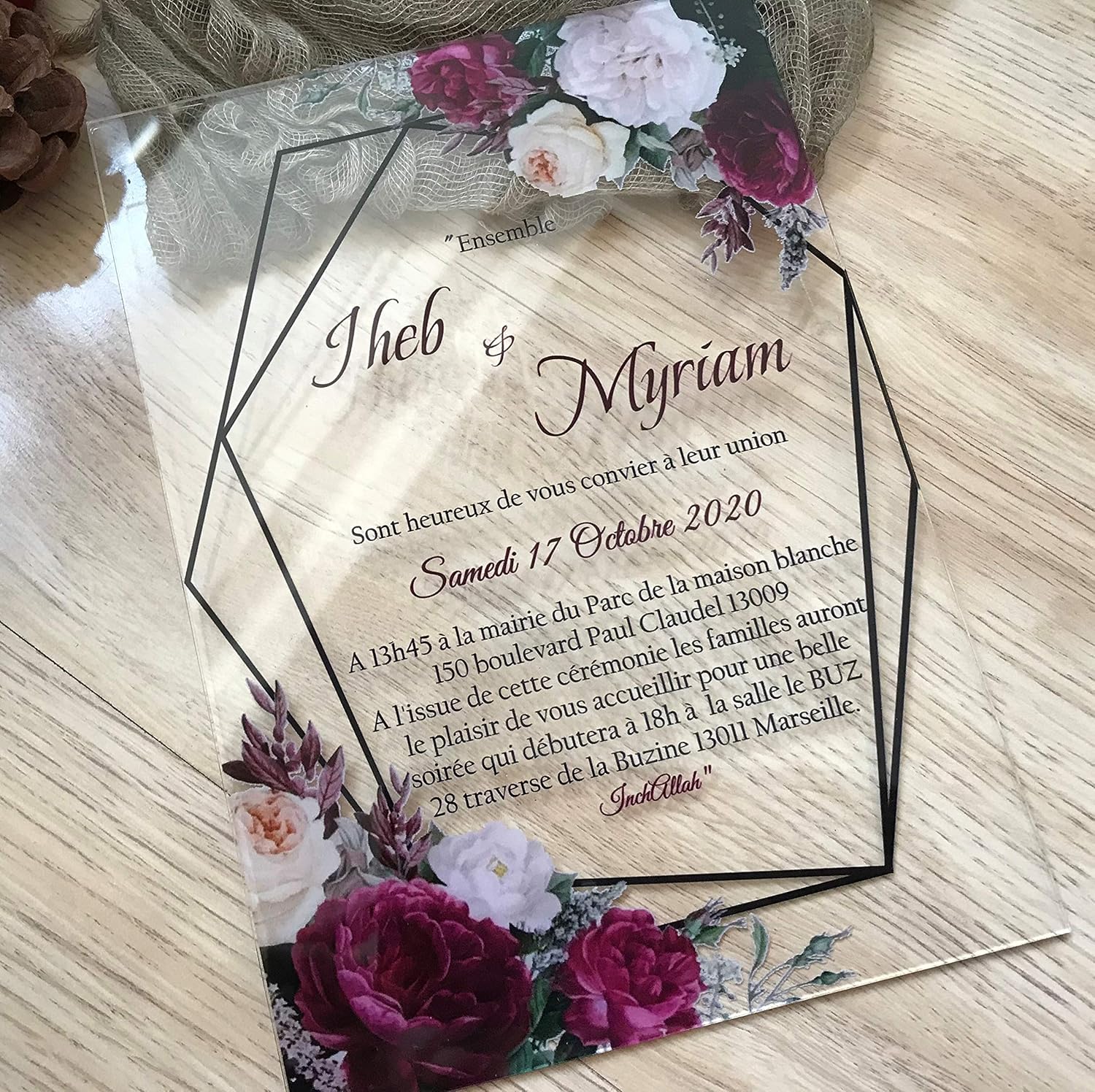 Custom Acrylic Invites, Acrylic Wedding Invitation,Acrylic