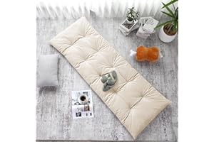 HOMBYS Floor Lounger Pillow Foldable and Tufted Design Long Floor Cushion for Yoga, Reading, Sleeping, Meditation, Elastic Band for Roll Up and Easy Storage, Machine Washable (Beige, 74"x27")