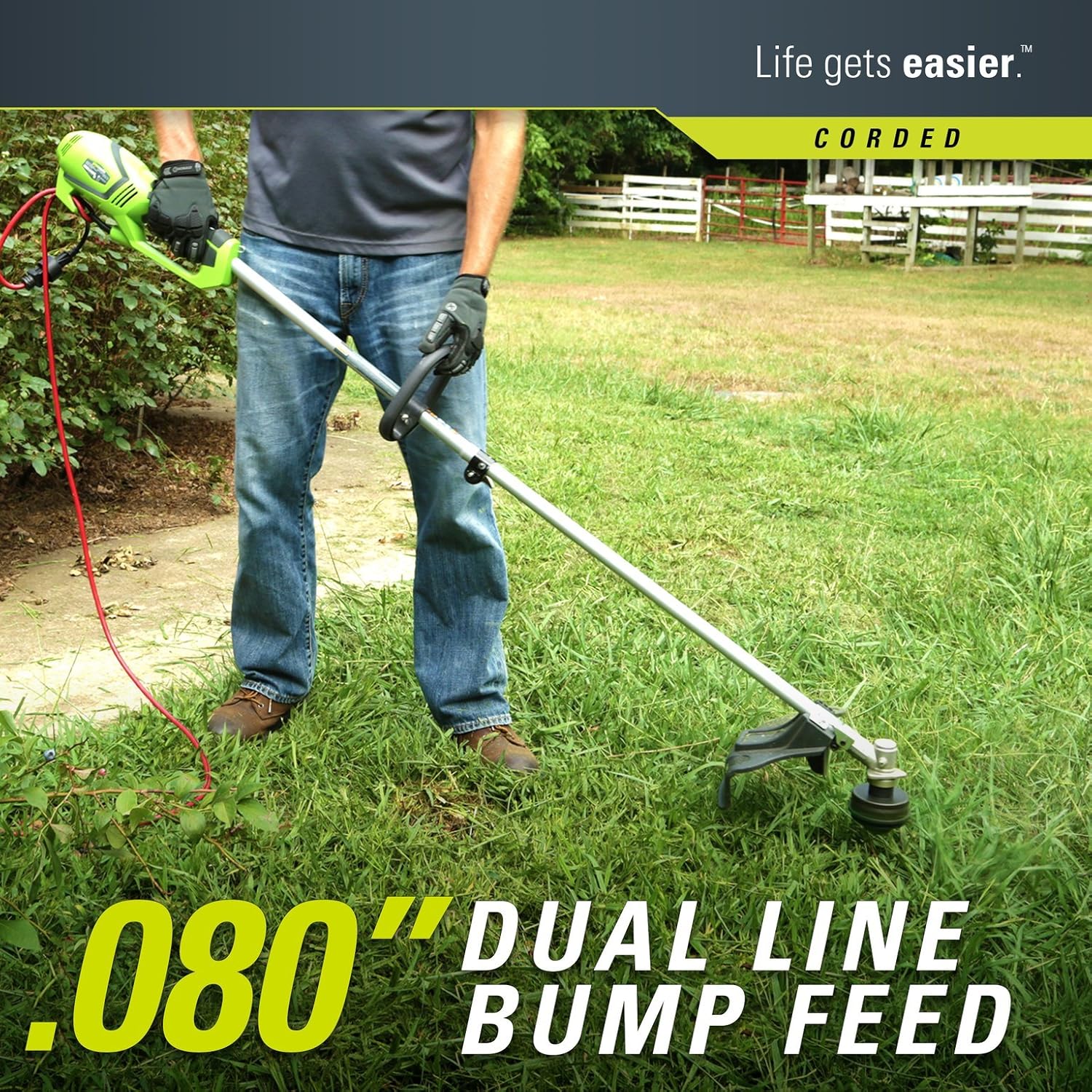 Greenworks 18-Inch 10 Amp Corded String Trimmer (Attachment Capable) 21142 : String Trimmers : Garden & Outdoor