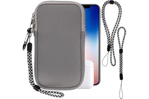 PWSAP Phone Sock Sleeve Case Phone Bag Light Gray M Fits Phones up to 7 Inches | Universal, Shock & Impact Resistant, Neoprene Pouch, with Carabiner, and Lanyard Strap, for Hiking & Travelling
