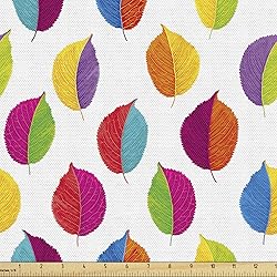 Ambesonne Autumn Fabric by The Yard, Colors Leaves