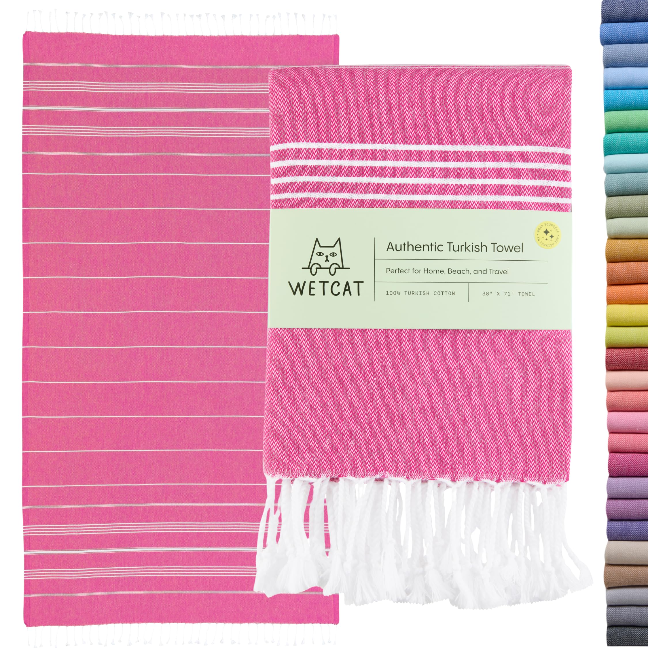 WETCAT Turkish Beach Towel Oversized 38x71 100% Cotton Sand Free Quick Dry Towel Extra Large Turkish Towel Light Travel Towel for Adults Beach Gifts Beach Accessories - Fuchsia