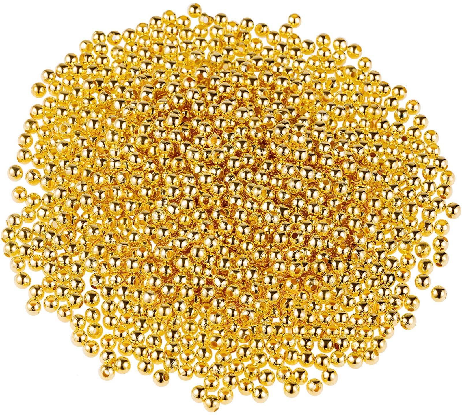 1200 Pcs Gold Beads, Not Change Colour Gold Plated Spacer Beads, Smooth Round Loose Ball Beads for DIY Bracelet Jewelry Making Craft