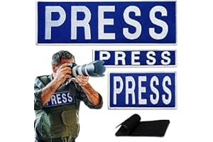Bluyellow 3Pcs Press Patch Set, Embroidered Patches for Press Vest, Photographer, Body Armor Vest, Tactical Backpack, Military Helmet, Badge, Blue and White, 3.2x9.8, 1x4.5, 2x3.5