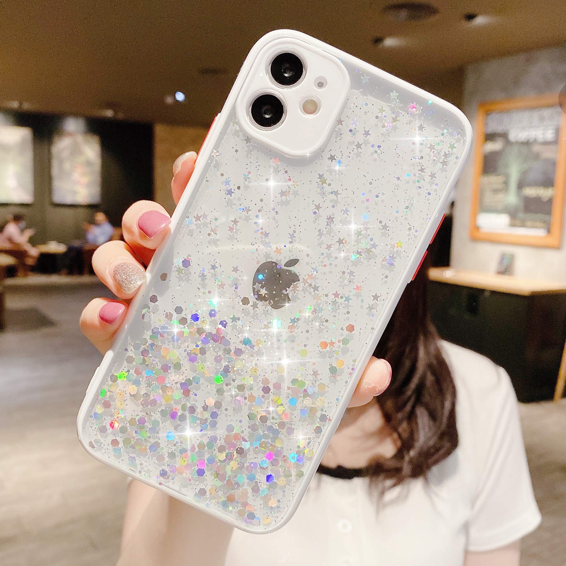 ZTUOK Compatible with iPhone 11 Case for Women Girls,Silicone Gel Shockproof Clear Sparkly Bling Stars Phone Case Glitter Cover for iPhone 11-White