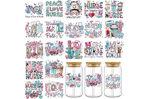 EOBECY UV DTF Cup Wrap Transfer Stickers: 20 Pcs Nurse UV DTF Cup Wraps for 16 oz Glass Water Bottle, Retro Hospital Uvdtf Sticker, Motivational Rub on Transfers Waterproof, DIY Craft Gifts for Nurses