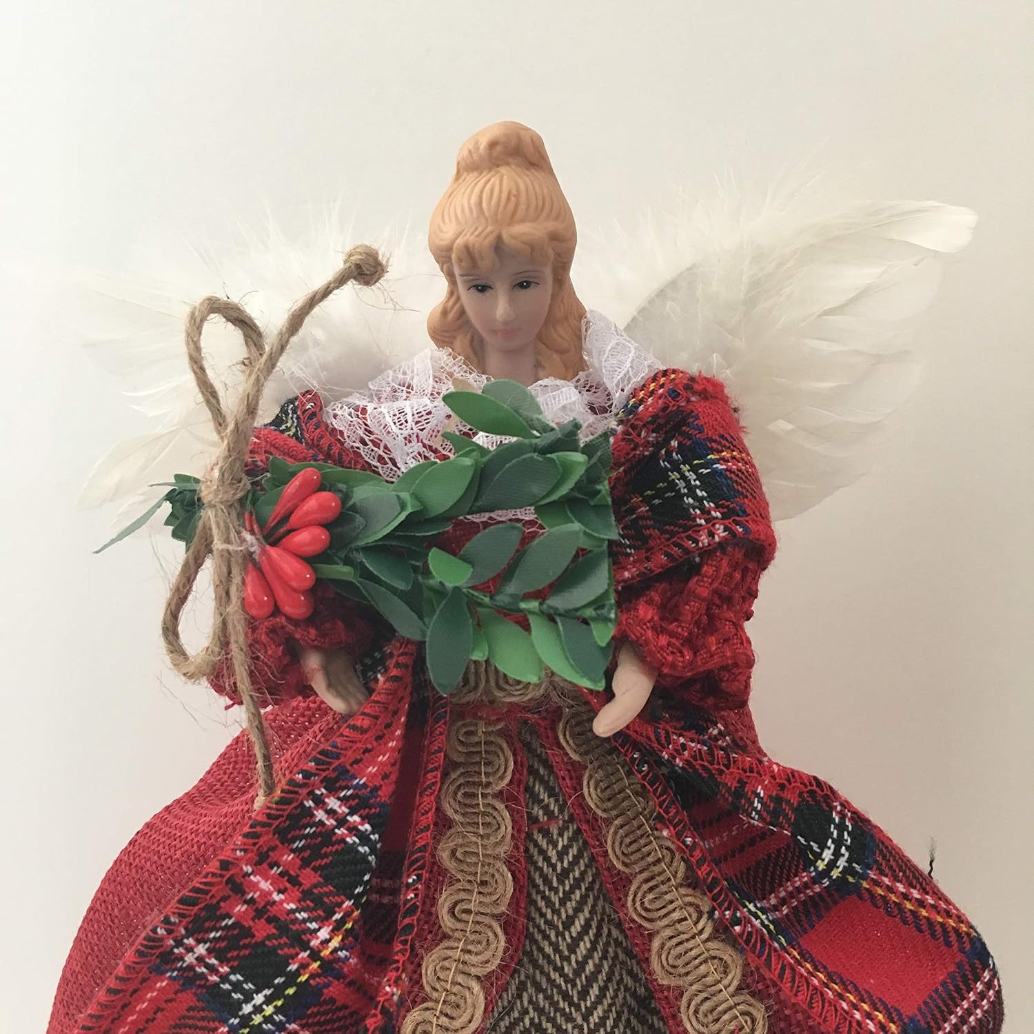 Premier Christmas Angel Tree Topper Red Dress Tartan Shawl Woodland Angel Feather Wings Amazon Co Uk Kitchen Home